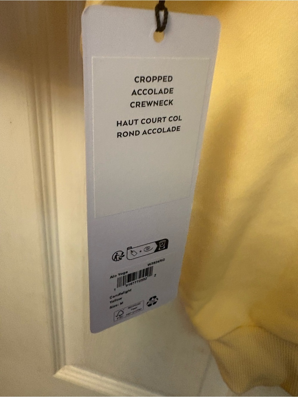 Alo Cropped Accolade Crewneck Sweatshirt in Soft Pale Yellow - Picture 5 of 7